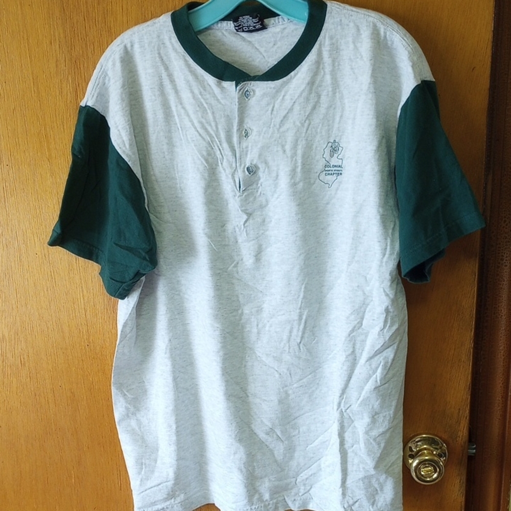 Vintage Gray & Green Biker Henley.  Harmony '98.  Colonial North Jersey Chapter